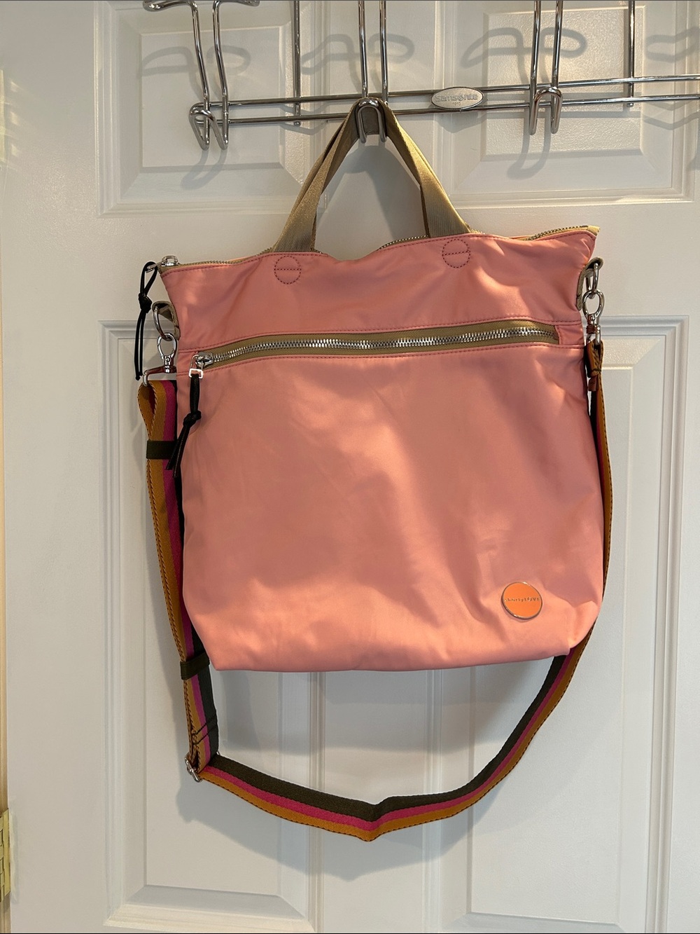 ShortyLOVE Large Pink Tote with Striped Adjustable Strap